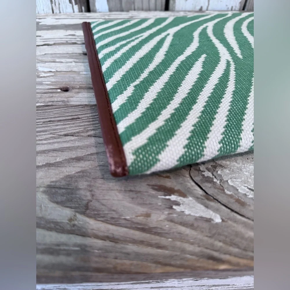 Green Zebra WKND WYFR Clutch 12x9 Woven with leather trim